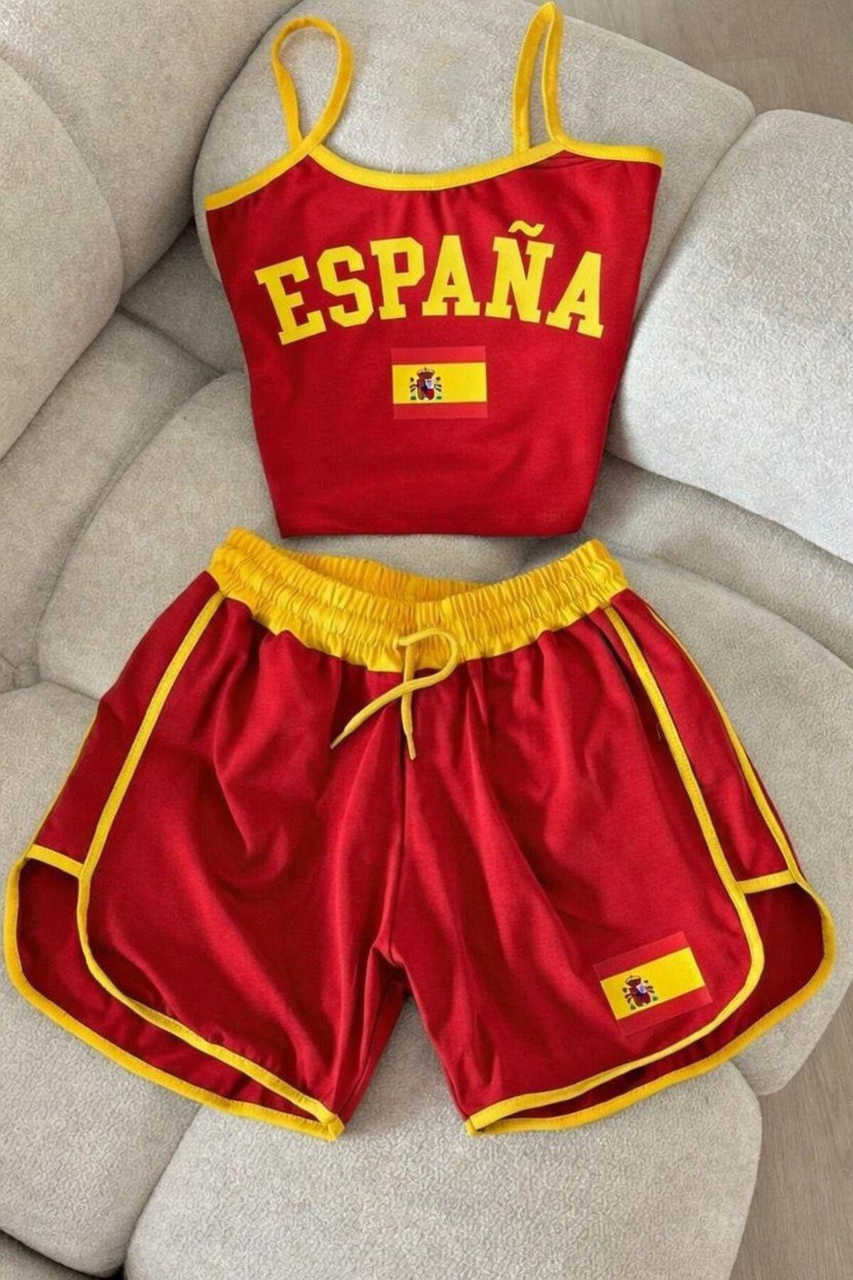Kadın Baskılı Spor Crop ve Şort Set