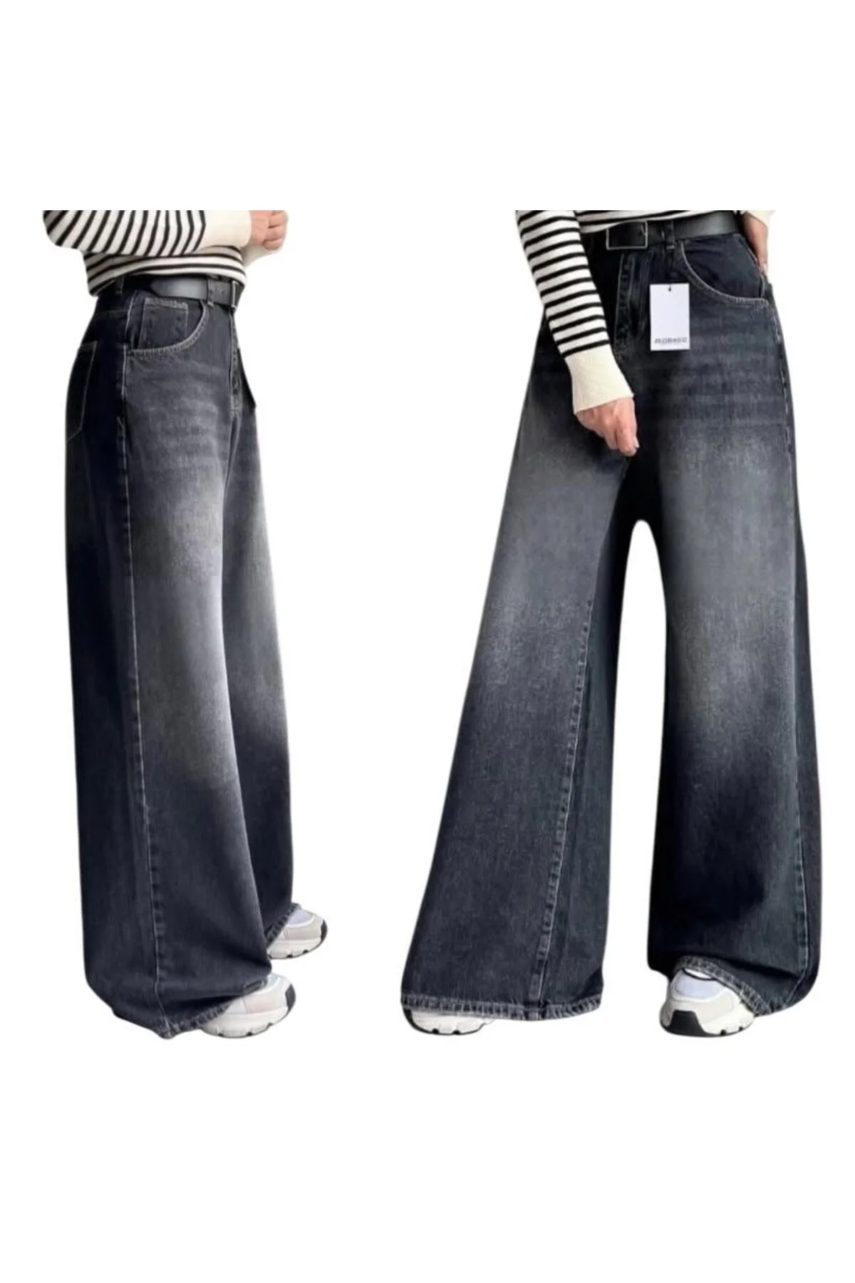 Füme Yıkamalı Vintage Bol Paça Baggy Retro Pantolon Jean KOTOLOG