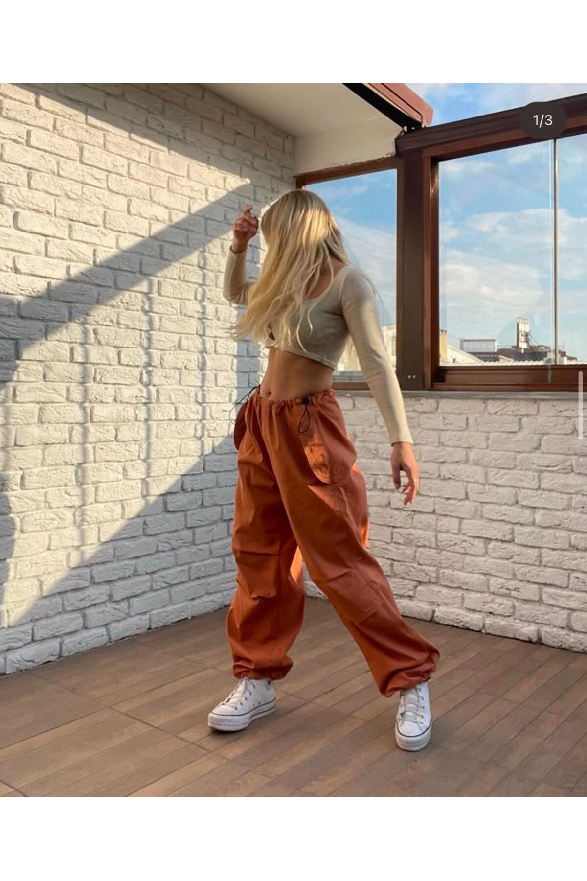 Unisex Urban Baggy Parachute Pant I Bol Paça Rahat Kesim Ayarlanabilir Pamuk Kumaş Paraşüt Pantolon