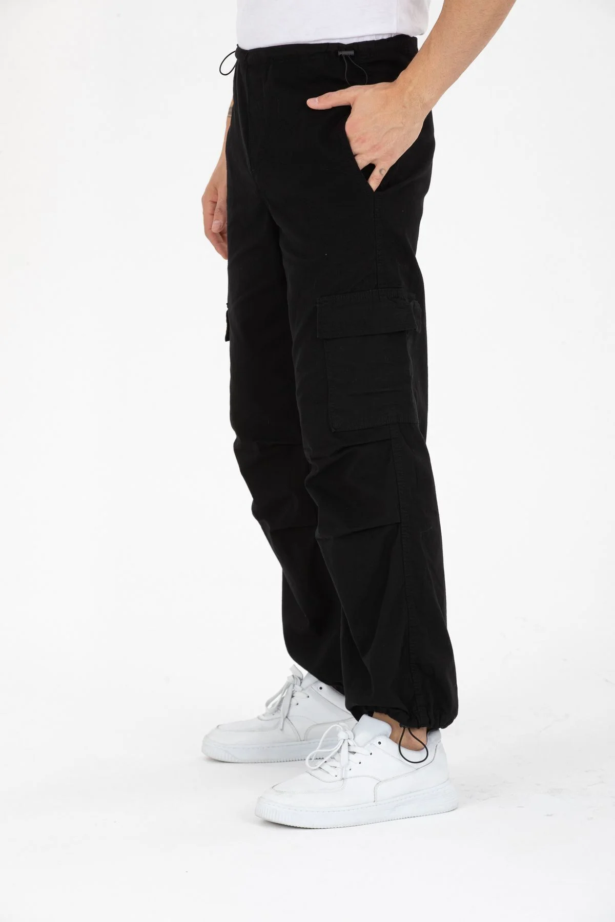 Kargo Cepli Beli Lastikli Siyah Renkli Salaş Baggy Unisex Pantolon