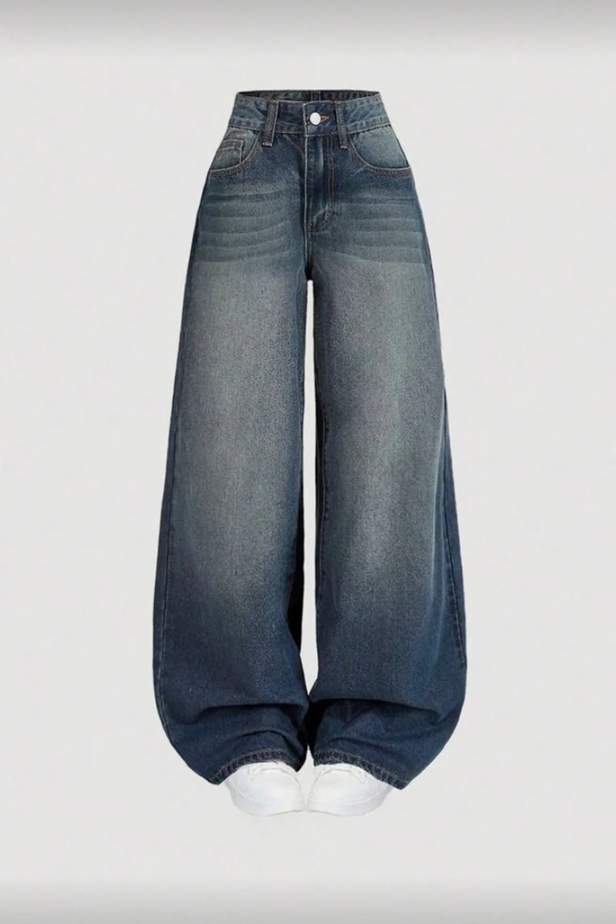 Lacivert Yıkamalı Bol Paça Baggy Jean Pantolon Rotro