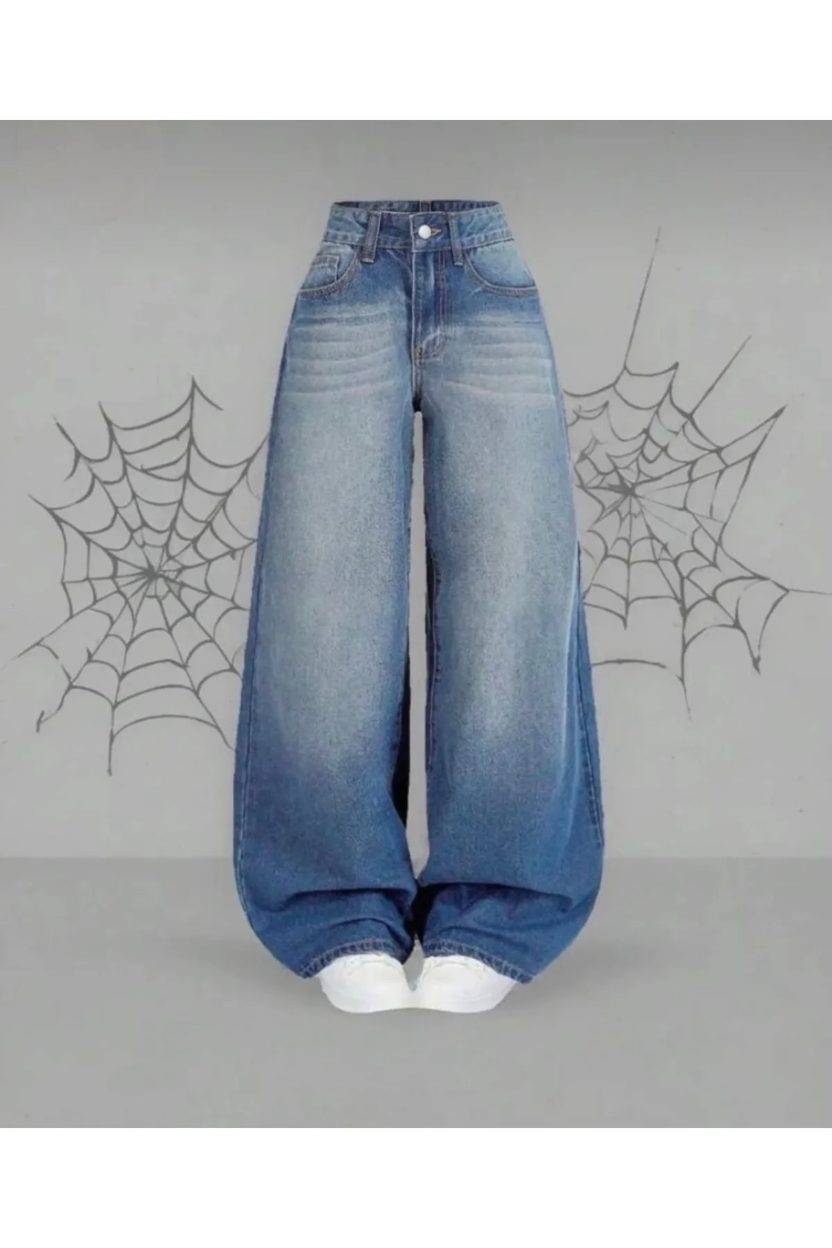 Mavi Yıkamalı Bol Paça Baggy Jean Pantolon Rotro