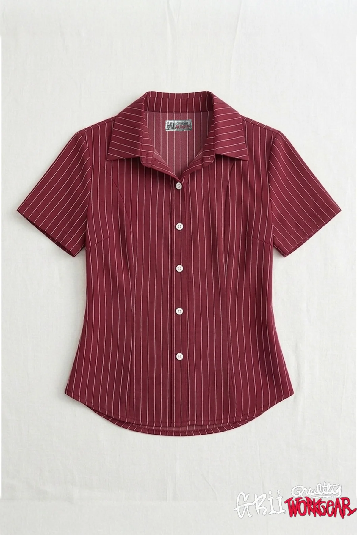 Retro Stil Çizgili Dar Kesim Kadın Gömlek Vintage Görünümlü Şeritli Şık Ofis