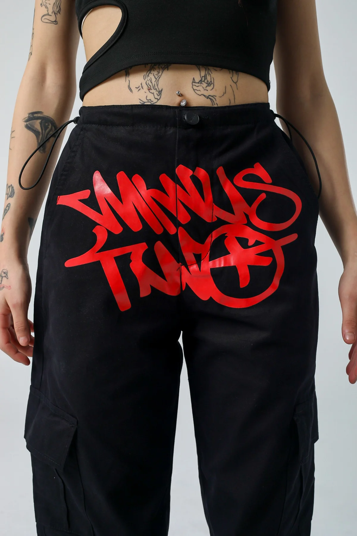 Y2k Unisex Grunge Baggy Baskılı Lastikli Ayarlanabilir Bel Paça Kar Cep Pantolon Jean