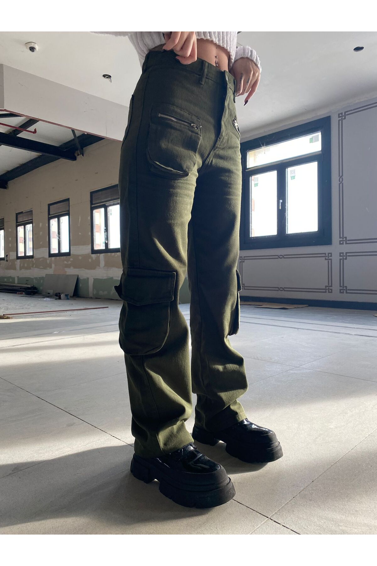 Urban Outfit Unisex Sokak Stili Körüklü Siyah Kargo Cepli Wide Leg Bol Paça Kalıp Baggy Pantolon
