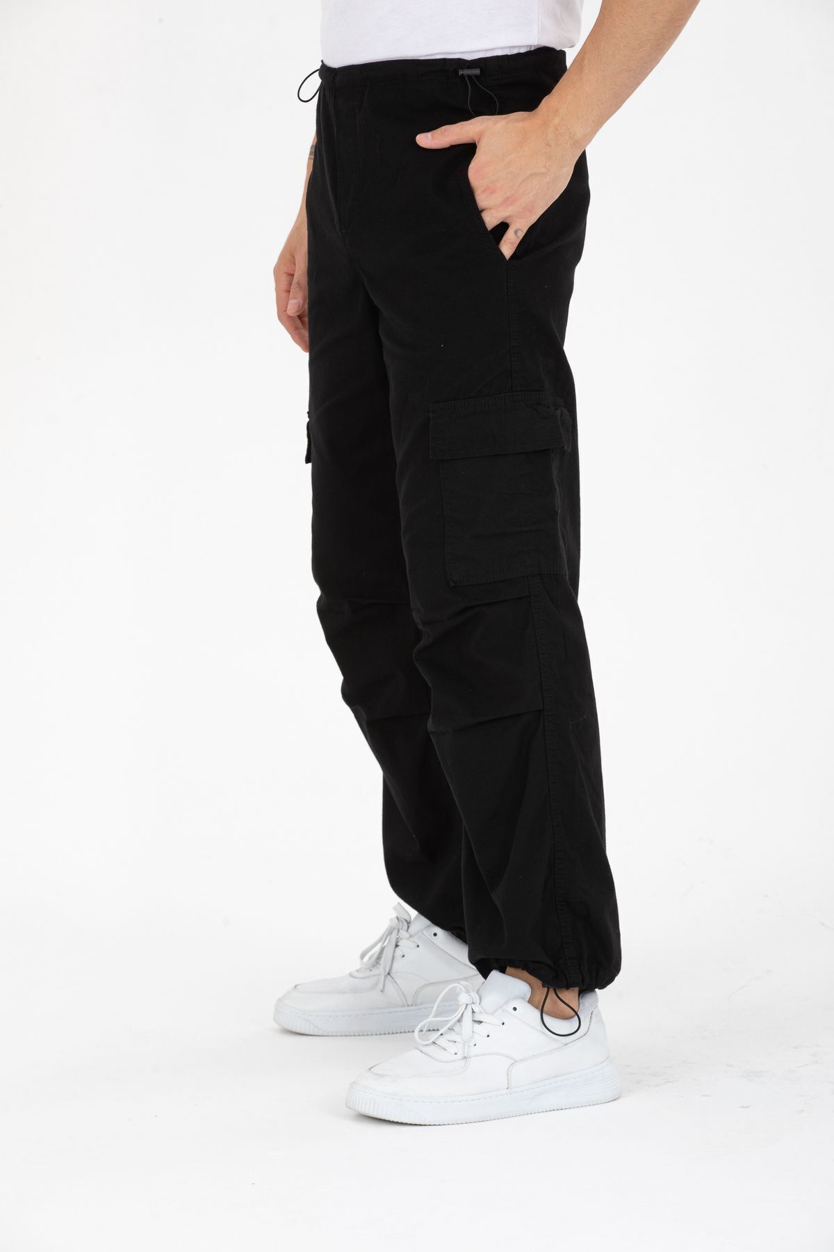Kargo Cepli Beli Lastikli Siyah Renkli Salaş Baggy Unisex Pantolon